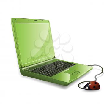 Royalty Free Clipart Image of a Laptop and Ladybug Mouse