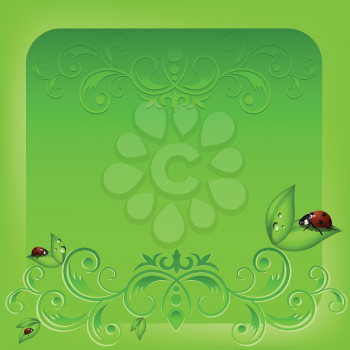 Royalty Free Clipart Image of a Green Background With Ladybugs