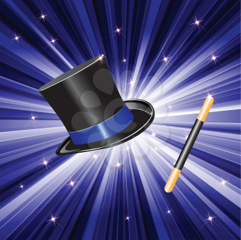 Royalty Free Clipart Image of a Top Hat and Wand