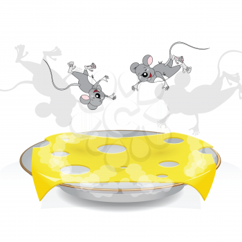 Royalty Free Clipart Image of Mice on Cheese