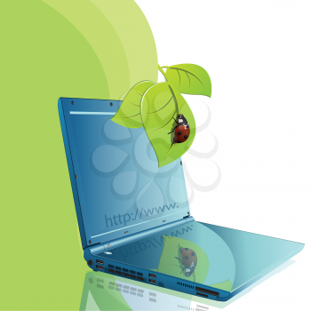 Royalty Free Clipart Image of a Ladybug on a Laptop