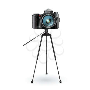 Royalty Free Clipart Image of a Camera on a Tripod