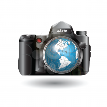 Royalty Free Clipart Image of a Camera and Globe