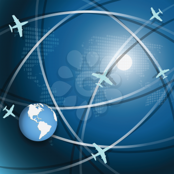 Royalty Free Clipart Image of a Global Plane Illustration