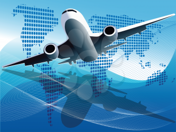 Royalty Free Clipart Image of an Airplane and Map