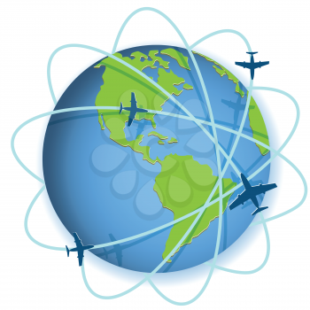 Royalty Free Clipart Image of a Global Airplane Concept