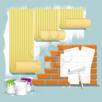 Royalty Free Clipart Image of Wallpaper and Paint