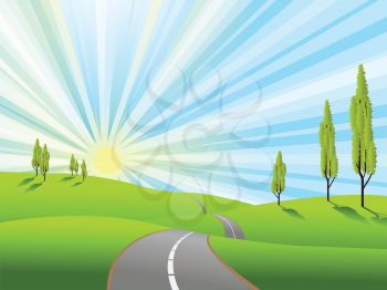Royalty Free Clipart Image of a Road in a Field