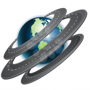 Royalty Free Clipart Image of Rings of Road Around a Globe