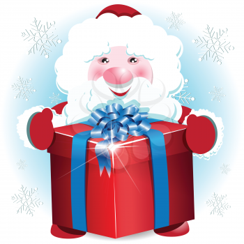 Royalty Free Clipart Image of Santa Holding a Present