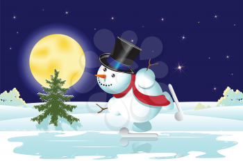 Royalty Free Clipart Image of a Snowman Skating