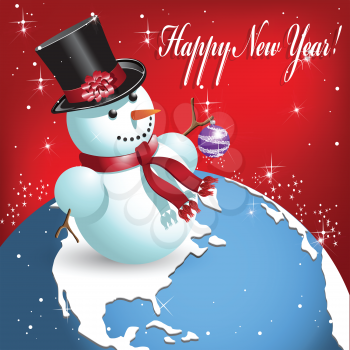 Royalty Free Clipart Image of a Snowman on a Globe