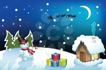 Royalty Free Clipart Image of a Snowman With Presents