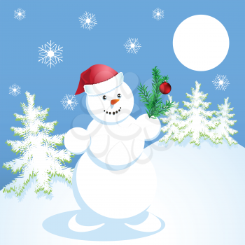 Royalty Free Clipart Image of a Snowman Outdoors