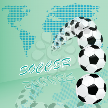 Royalty Free Clipart Image of  Soccer Balls and a Map