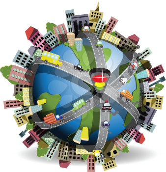 Royalty Free Clipart Image of a Globe With Highways