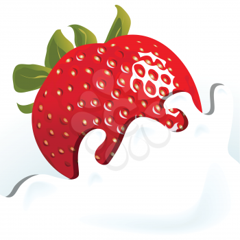 Royalty Free Clipart Image of a Strawberry in Milk