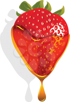 Royalty Free Clipart Image of a Strawberry Dipped in Caramel