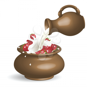Royalty Free Clipart Image of Strawberries in Milk