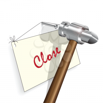 Royalty Free Clipart Image of a Closed Sign and Hammer