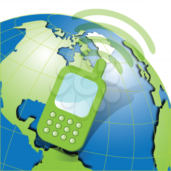 Royalty Free Clipart Image of a Cellphone and Globe