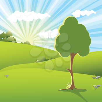 Royalty Free Clipart Image of a Tree in a Field