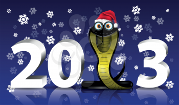 Christmas illustration black snake with a red cap
