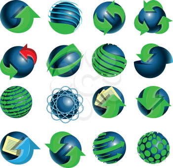 set of blue balls and green arrows