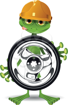 Frog in a helmet and a wheel