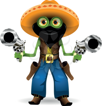 Illustration criminal frog in hat with two guns