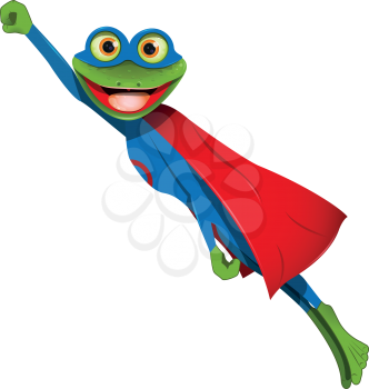 frog superhero in a mask and a blue cape