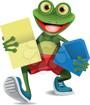 illustration of a green frog with a letter