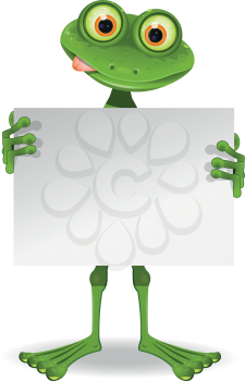 illustration of a cheerful frog with a white paper