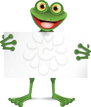 illustration of a cheerful frog with a white plate