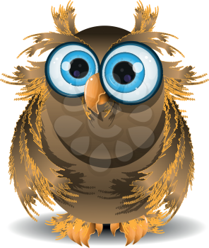 illustration goggle-eyed wise owl with blue eyes