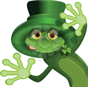 illustration Green frog wearing a hat of Saint Patrick