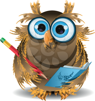 illustration wise owl secretary with blue notebook