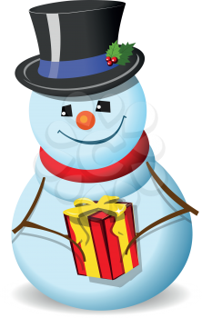 illustration, new year's snowman in hat on white background