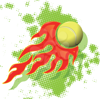 illustration tennis ball on fire on abstract green background
