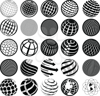 Royalty Free Clipart Image of Black and White Globes