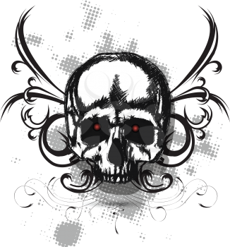 Royalty Free Clipart Image of a Black Skull With Red Eyes