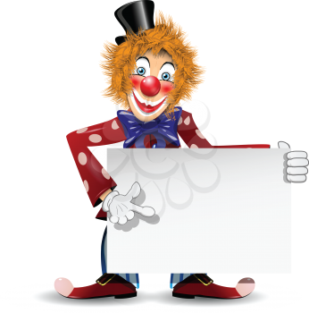 Royalty Free Clipart Image of a Clown With a Sign