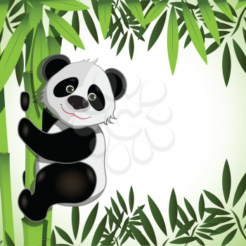 Royalty Free Clipart Image of a Panda on a Bamboo Tree