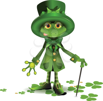 Royalty Free Clipart Image of a Frog Dressed for Saint Patrick's Day