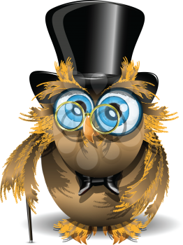 Royalty Free Clipart Image of an Owl in a Top Hat