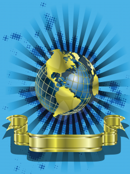 Royalty Free Clipart Image of a Globe With a Banner
