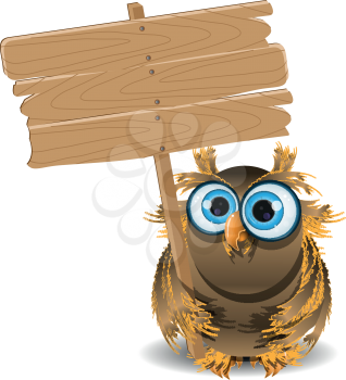 Royalty Free Clipart Image of an Owl With a Wooden Sign
