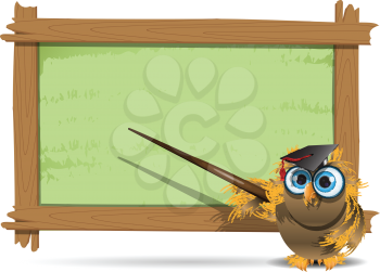 Royalty Free Clipart Image of an Owl With a Pointer at a Board