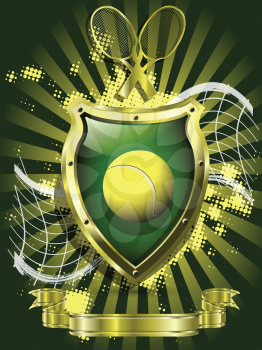 Royalty Free Clipart Image of a Tennis Background With a Shield