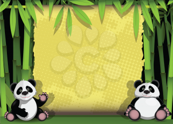 Royalty Free Clipart Image of Two Pandas and Bamboo